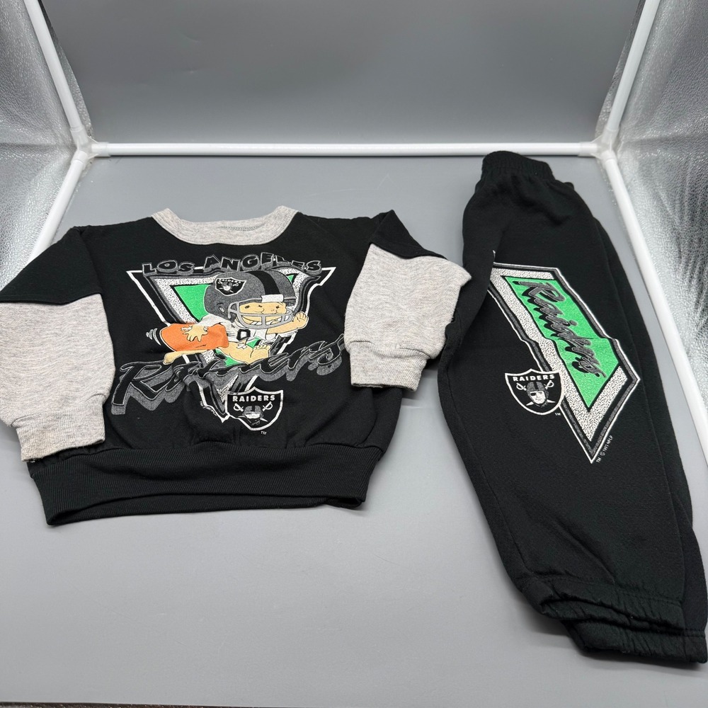 Vintage 1993 Los Angeles Raiders Team NFL Wormser Toddler Tracksuit 3T Black